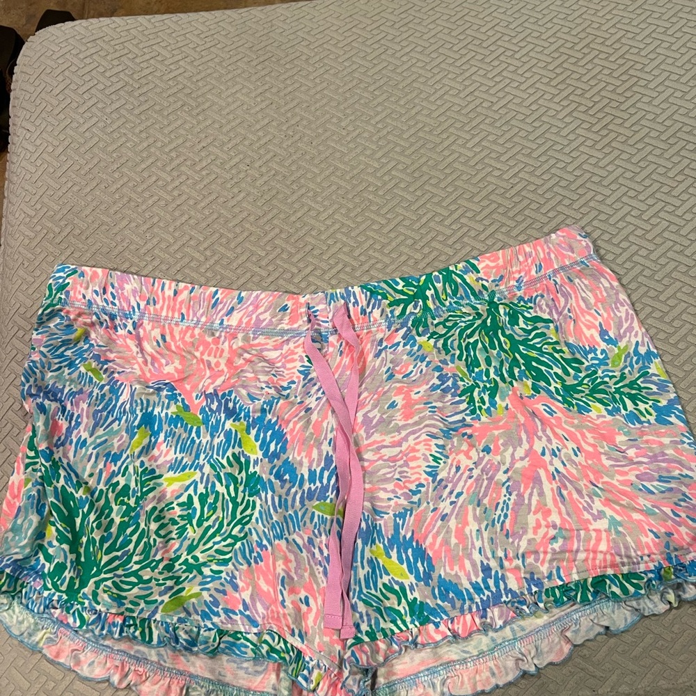 Lilly Pulitzer Pink and Blue Pajama shorts with Tropical Print